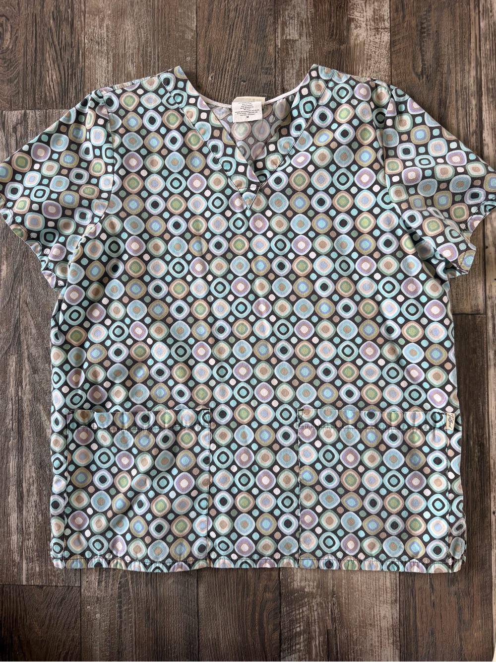 Vintage Tafford Scrub Top Medium Y2K Geometric Print Nurse Medical Uniform